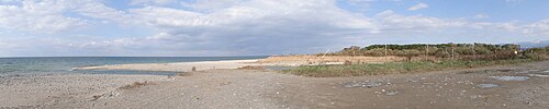 合流地点から河口と富山湾を望む