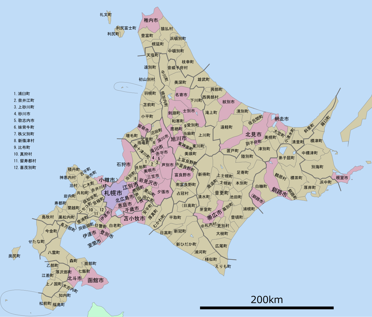 オホーツク総合振興局管内の詳細図