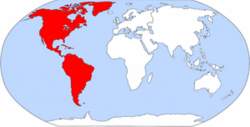 世界地図上のアメリカ州