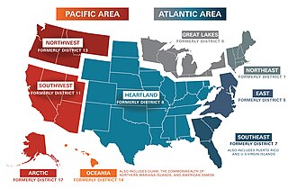 アメリカ沿岸警備隊の作戦管区を表した地図