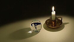 ガラス球を通したろうそくの像