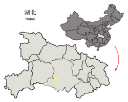 湖北省における沙市市の位置