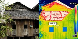 建物(左:実写、右:サーモグラフィ)