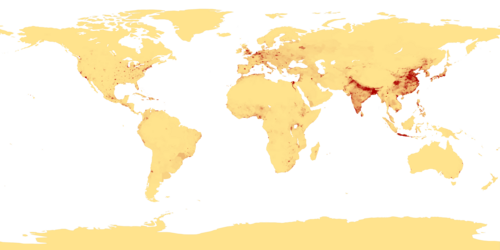 1994年時点の世界の人口分布図