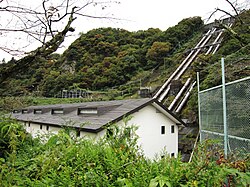 八ツ沢発電所の建屋と水圧管路