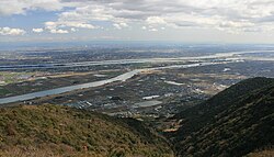 多度山縦走路から見下ろす木曽三川の全景