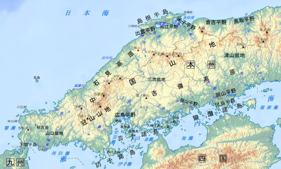 吉備高原周辺の地形図