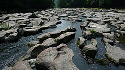 宮崎県にある関の尾の甌穴群の景観