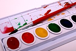 水彩絵具向けに窪みで仕切られたパレット
