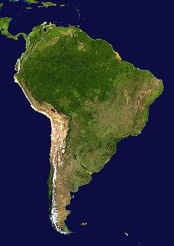 南アメリカ大陸の衛星地図