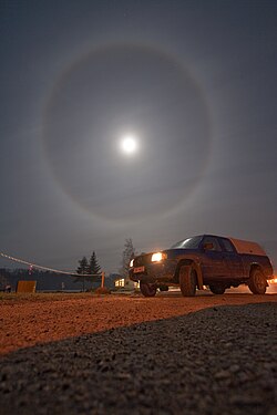 夜間に撮影された月暈の様子
