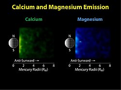 水星の尾におけるカルシウムとマグネシウムの分布