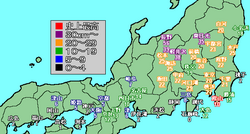1984年(昭和59年)2月17日頃の南岸低気圧による最深積雪量を示す地図