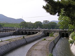 東西用水酒津樋門の全景
