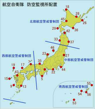 航空自衛隊のレーダーサイト配置