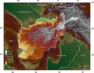 アフガニスタン国土の高度分布図