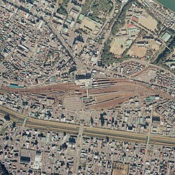 水戸駅周辺の空中写真（1986年10月撮影）