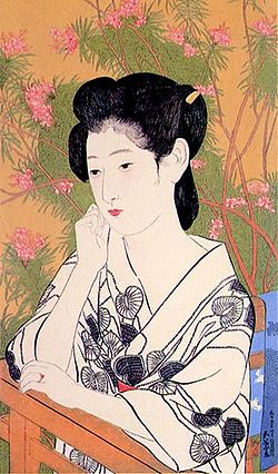 「温泉宿」木版、紙、大正9年（1920年）
