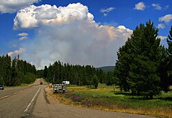 イエローストーン国立公園における山火事より形成された火災雲