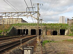 旧草津川の下をJR琵琶湖線がくぐる天井川の鉄道トンネルの例