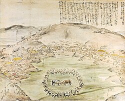 『越後古志郡二十村闘牛之図』(鈴木牧之、文政3年(1820年))。長岡市立中央図書館所蔵。