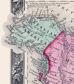 ロシア領アメリカの位置を示す古地図