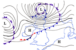 イギリス付近の天気図例