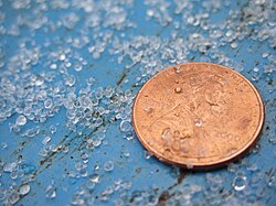 凍雨、および比較のためのアメリカ1セント硬貨