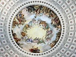 コンスタンティノ・ブルミディによる合衆国議会議事堂のドーム内画であるワシントンの神格化